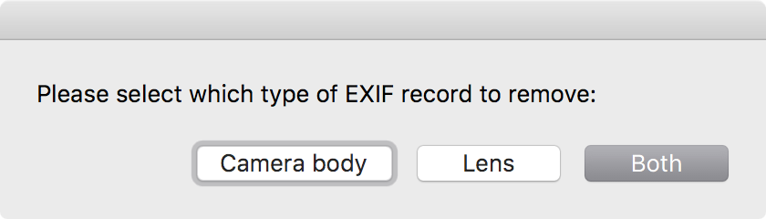 Remove from EXIF – removal of lens and camera info from an image file