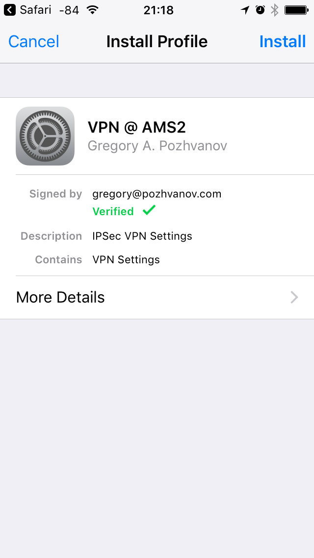 Signed configuration profile is being installed on iPhone